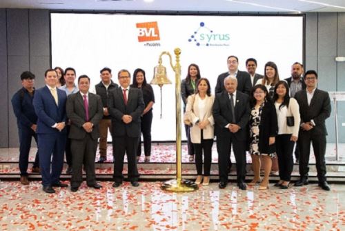 Syrus Distribution Perú, celebró con un campanazo su ingreso a la Bolsa de Valores de Lima (BVL), con una emisión de deuda en el Mercado Alternativo de Valores (MAV) por 6.5 millones de dólares. Foto: Cortesía.