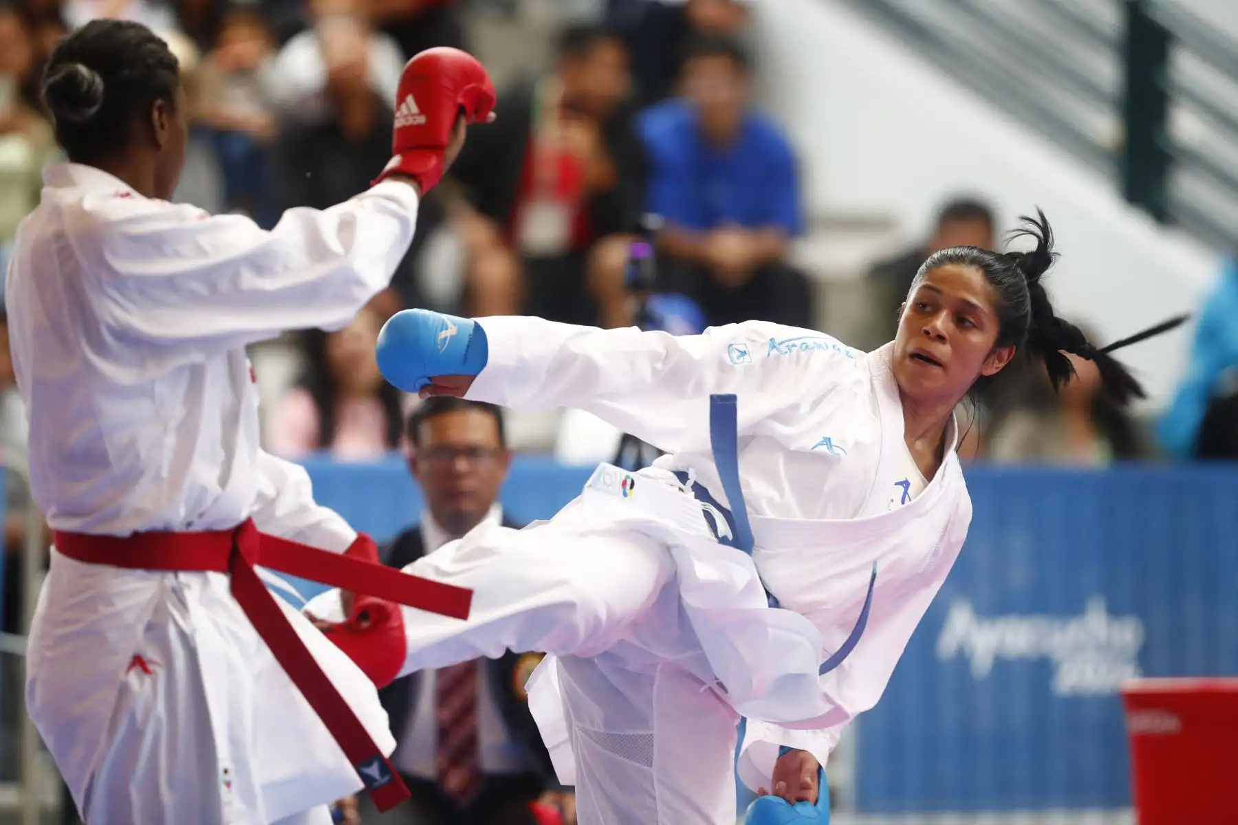 Así fue la participación de Perú en el torneo de karate de los Juegos Bolivarianos Bicentenario Ayacucho 2024, en el coliseo del colegio Mariscal Cáceres de Huamanga, en la que nuestra peleadora Sol Karina Cabrera se enfrentó a las representantes de Guatemala, República Dominicana y Chile por la categoría 61kg femenina. Foto: ANDINA/Daniel Bracamonte