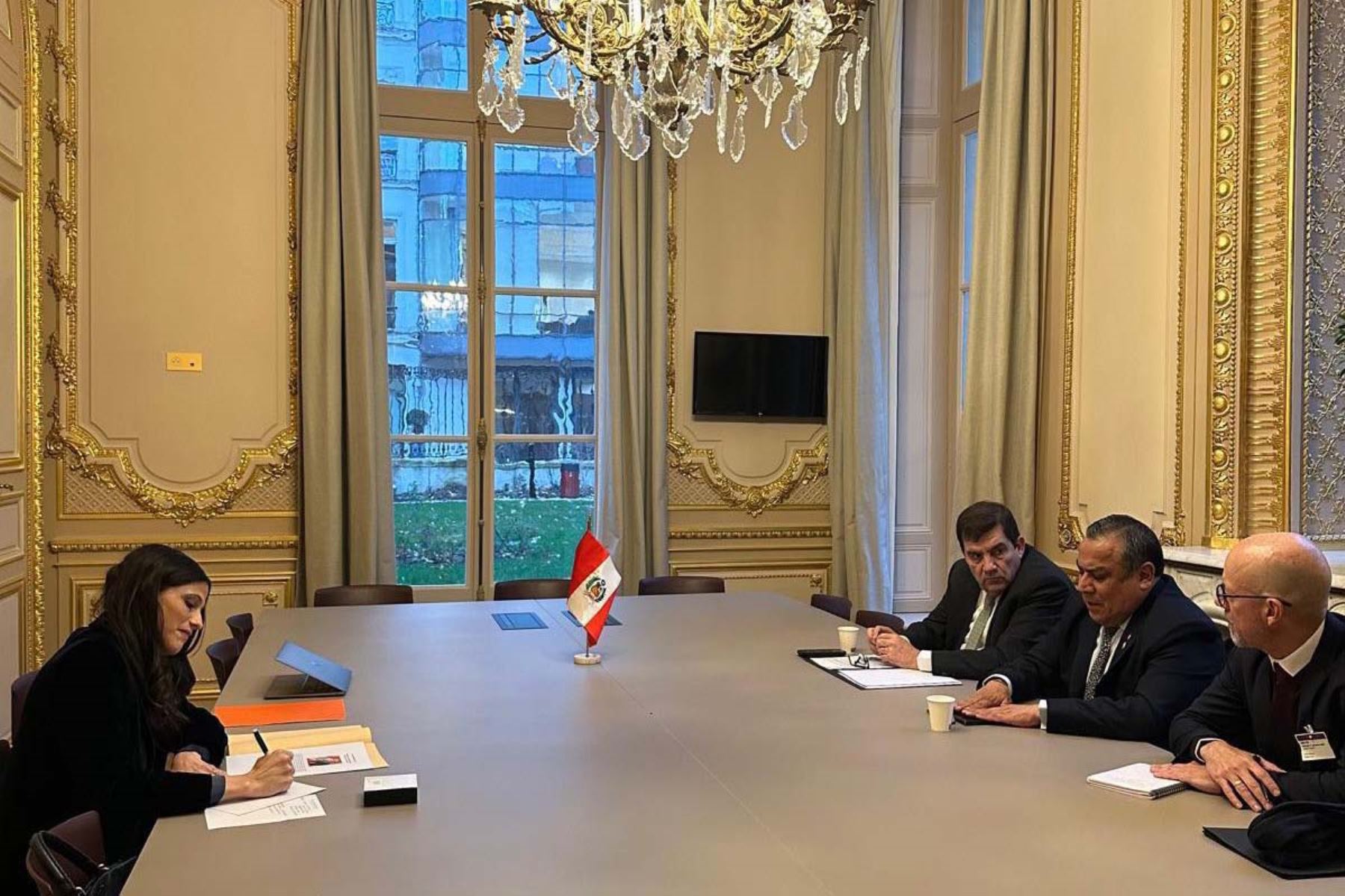 El presidente del Consejo de Ministros, Gustavo Adrianzén, sostuvo una reunión en la Asamblea Nacional Francesa con la diputada Eleonore Caroit. Foto: ANDINA/Difusión