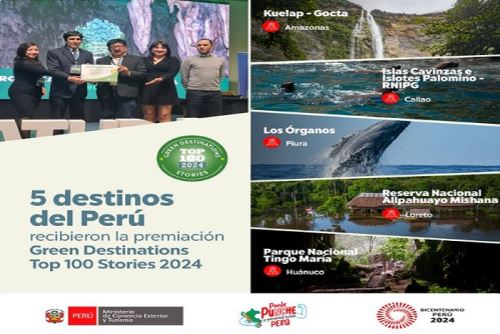 Los destinos nacionales reconocidos son: Reserva Nacional Allpahuayo Mishana (Loreto); la Reserva Nacional Sistema de Islas, Islotes y Puntas Guaneras sector Islas Cavinzas e Islotes Palomino (Callao); Kuélap – Gocta (Amazonas); Los Órganos (Piura); y el Parque Nacional Tingo María (Huánuco).