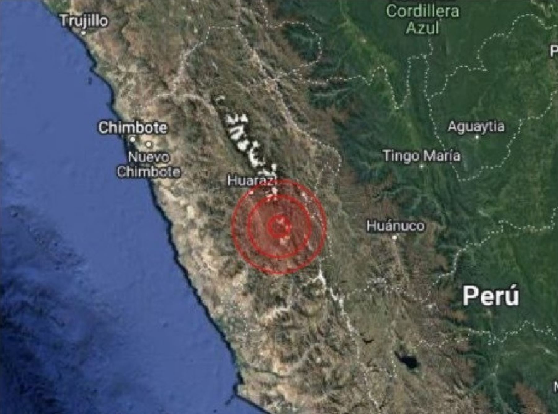 El epicentro del sismo de magnitud 3.6, registrado esta mañana se localizó cerca de Recuay, en la sierra de la región Áncash.