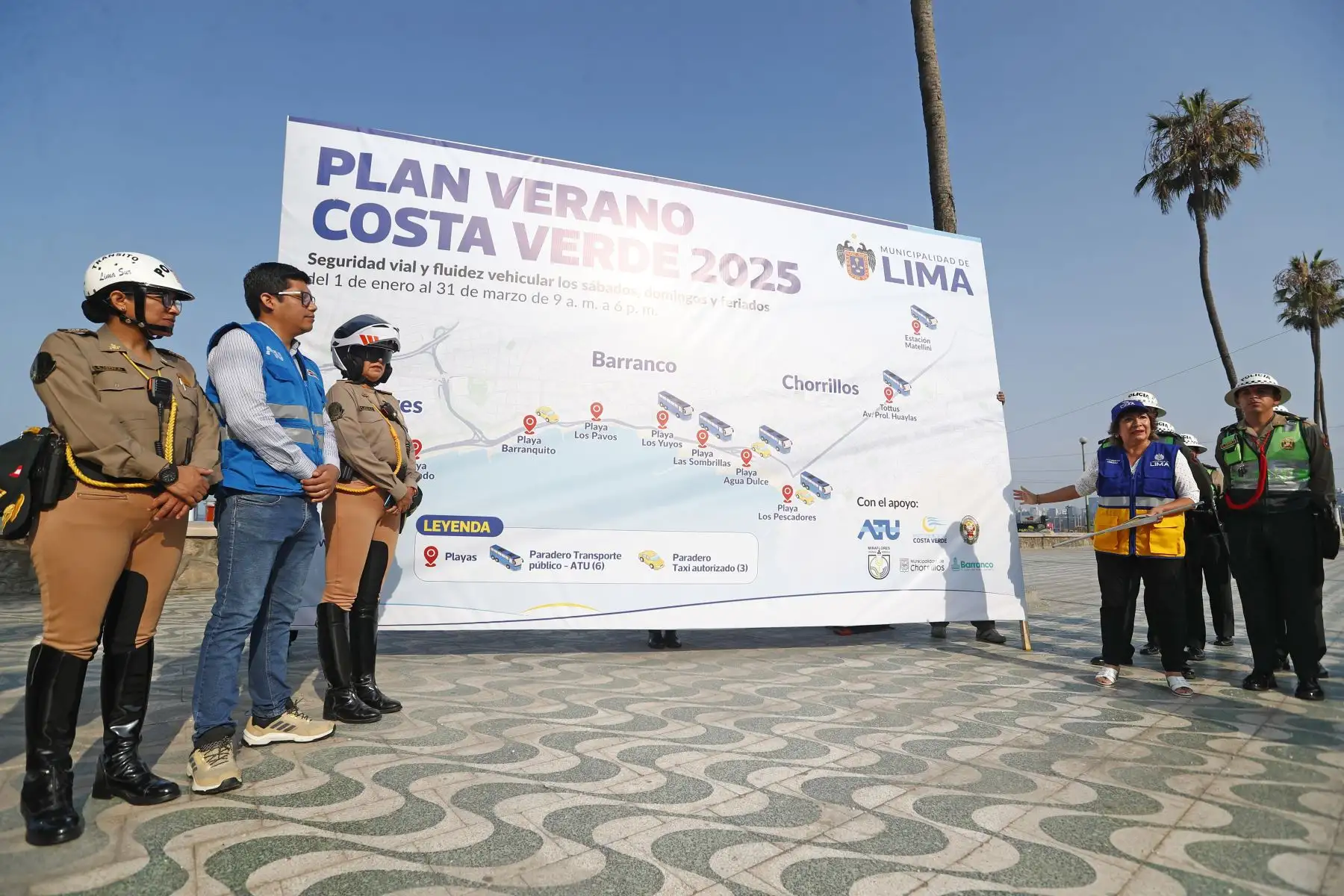 Desde la playa Agua Dulce en Chorrillos, se realizó el lanzamiento del Plan Verano Costa Verde 2025, a través del cual se dio a conocer las estrategias para el control del tránsito vehicular y peatonal en el circuito de playas correspondiente a los días sábados, domingos y feriados, desde el 1 de enero al 31 de marzo. Foto: ANDINA/Daniel Bracamonte