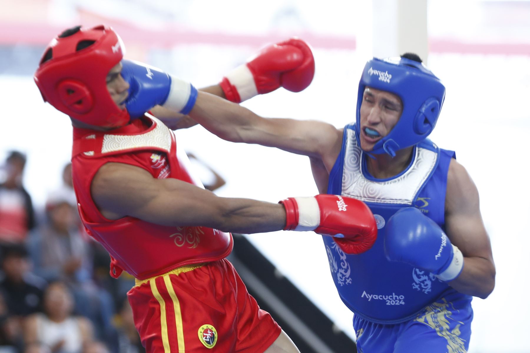 El peleador peruano Edson Joel Rodríguez derrotó al representante de Venezuela, Zaciro Antonio Alcalá, en la competencia de artes marciales wushu de los Juegos Bolivarianos Bicentenario Ayacucho 2024, alcanzando así la medalla de oro en la categoría sanda 70kg masculina. Foto: ANDINA/Daniel Bracamonte