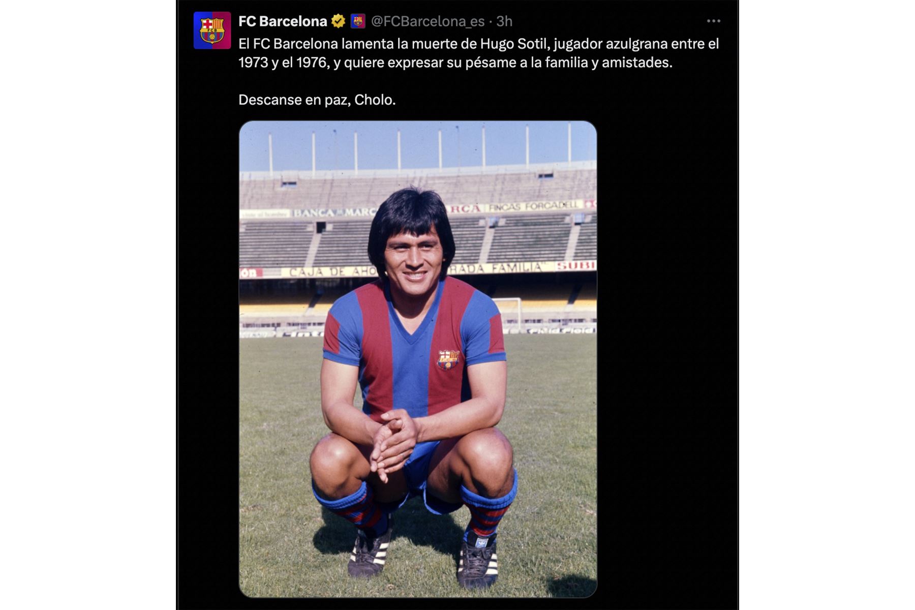 FC Barcelona lamenta en sus redes sociales el fallecimiento de Hugo el cholo Sotil.