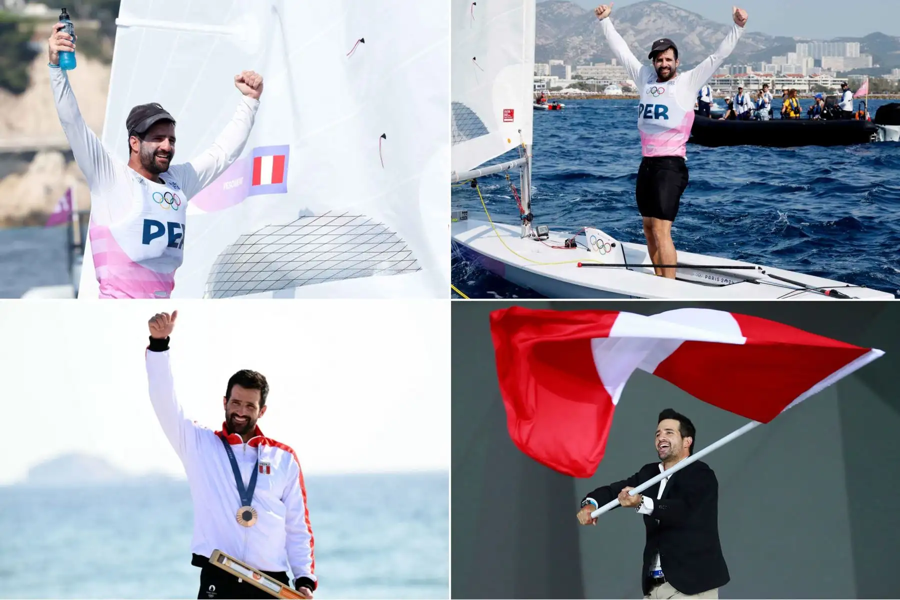 Alegría olímpica: Stefano Peschiera ganó la medalla de bronce en París 2024. 
Fotos: AFP, EFE y Legado Lima 2019