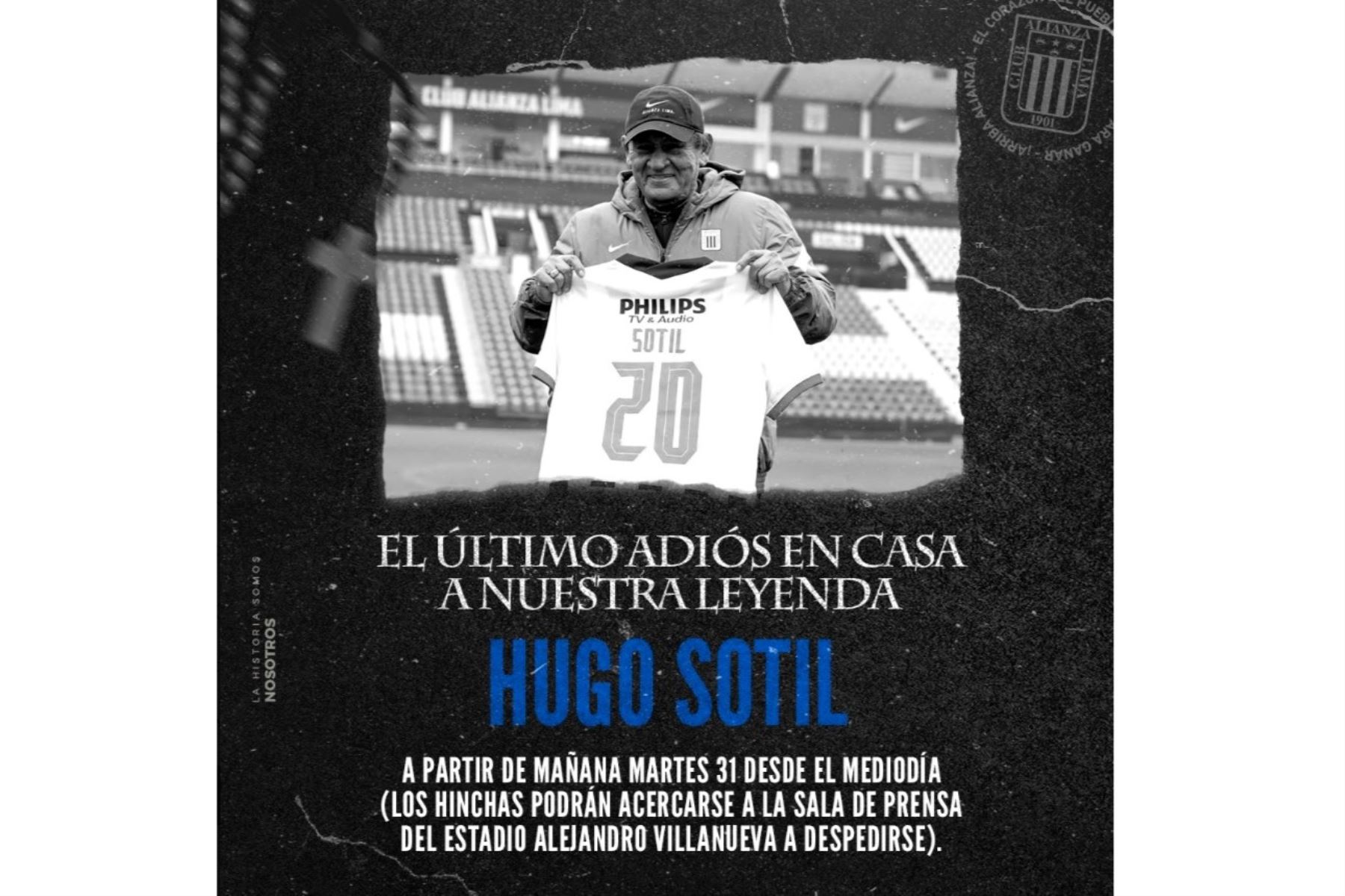 Publicación del club Alianza Lima en redes sociales para la despedida de Hugo Sotil. Imagen: Internet/X