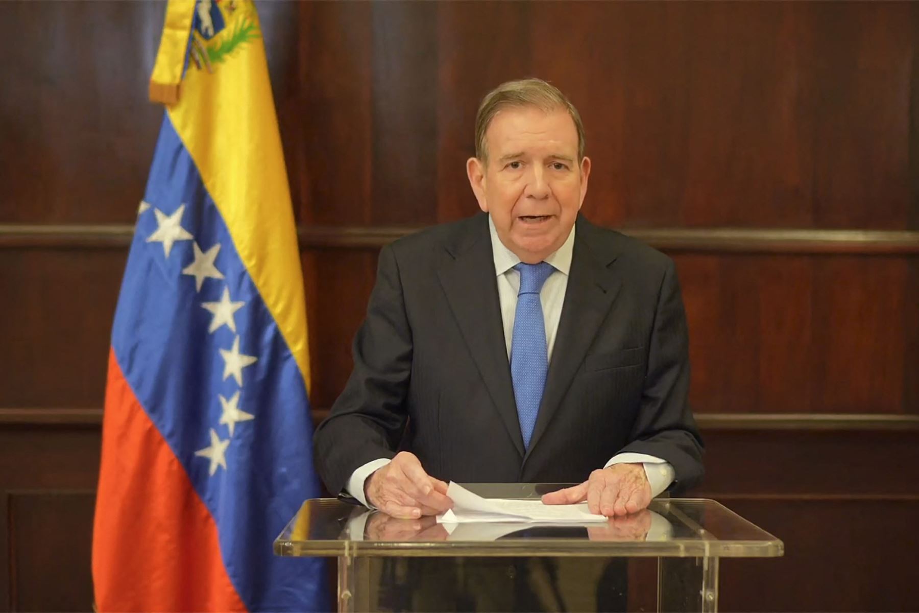 Edmundo González Urrutia pronunció un discurso en Santo Domingo, República Dominicana. Foto: AFP