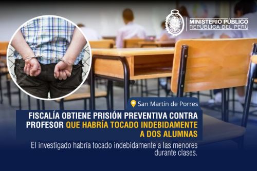 SMP: dictan 9 meses de prisión preventiva a profesor por tocamientos a dos alumnas. Foto: ANDINA/Difusión.