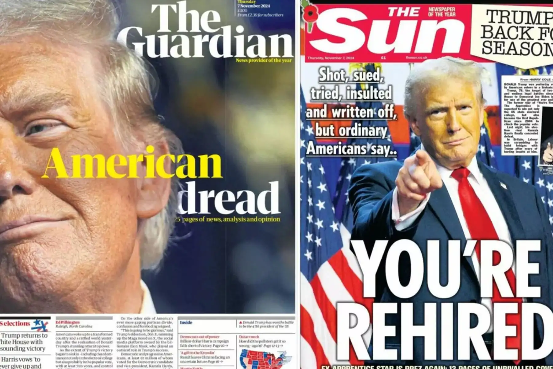 Portadas de algunos de los periódicos internacionales por la toma de posesión de Donald Trump como el 47º Presidente de los Estados Unidos de América, el 21 de enero de 2025. Foto: Twitter