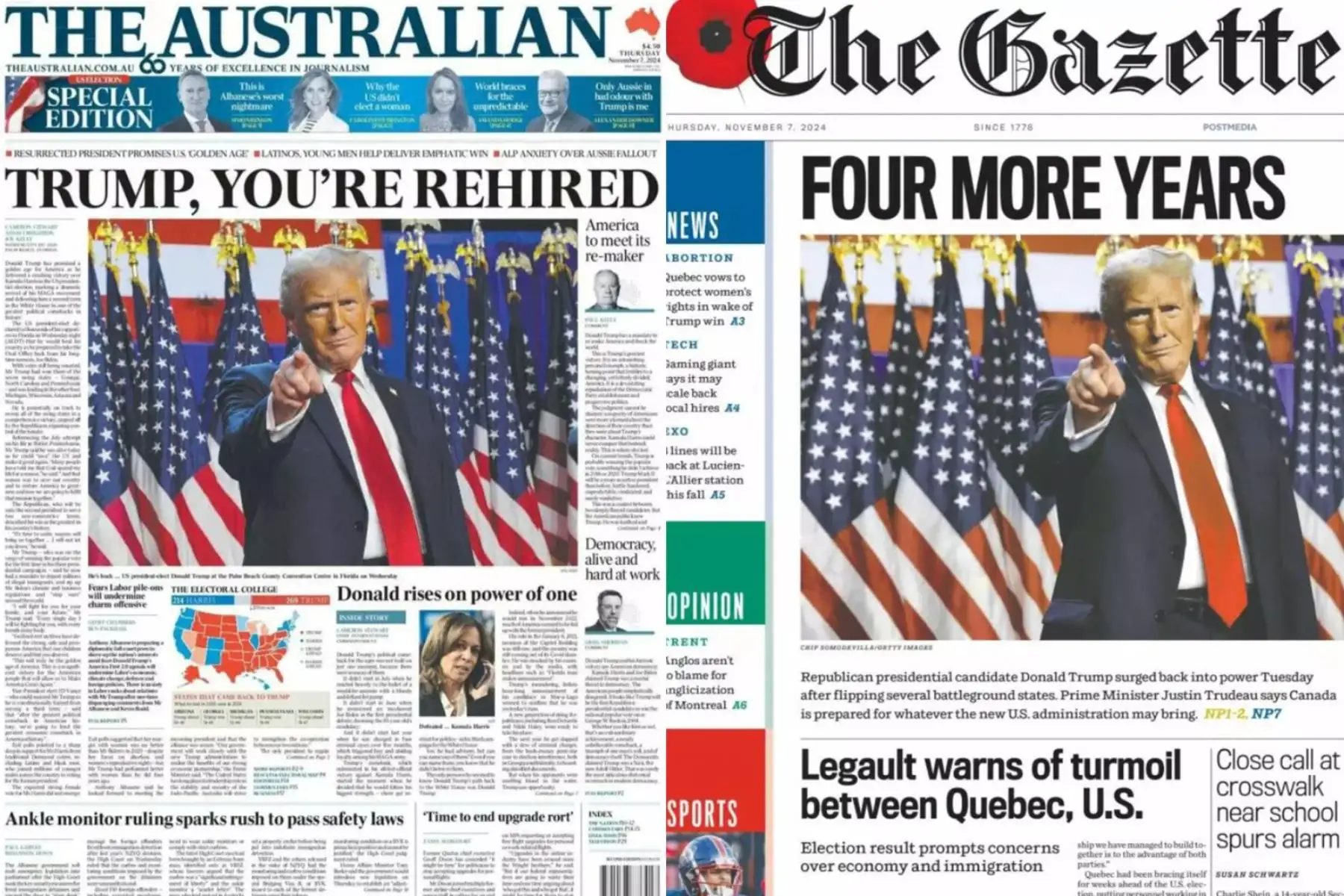 Portadas de algunos de los periódicos internacionales por la toma de posesión de Donald Trump como el 47º Presidente de los Estados Unidos de América, el 21 de enero de 2025. Foto: Twitter