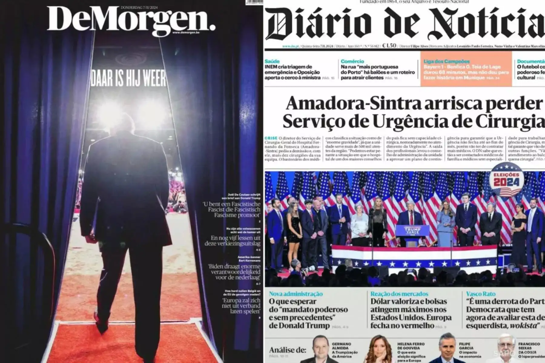 Portadas de algunos de los periódicos internacionales por la toma de posesión de Donald Trump como el 47º Presidente de los Estados Unidos de América, el 21 de enero de 2025. Foto: Twitter