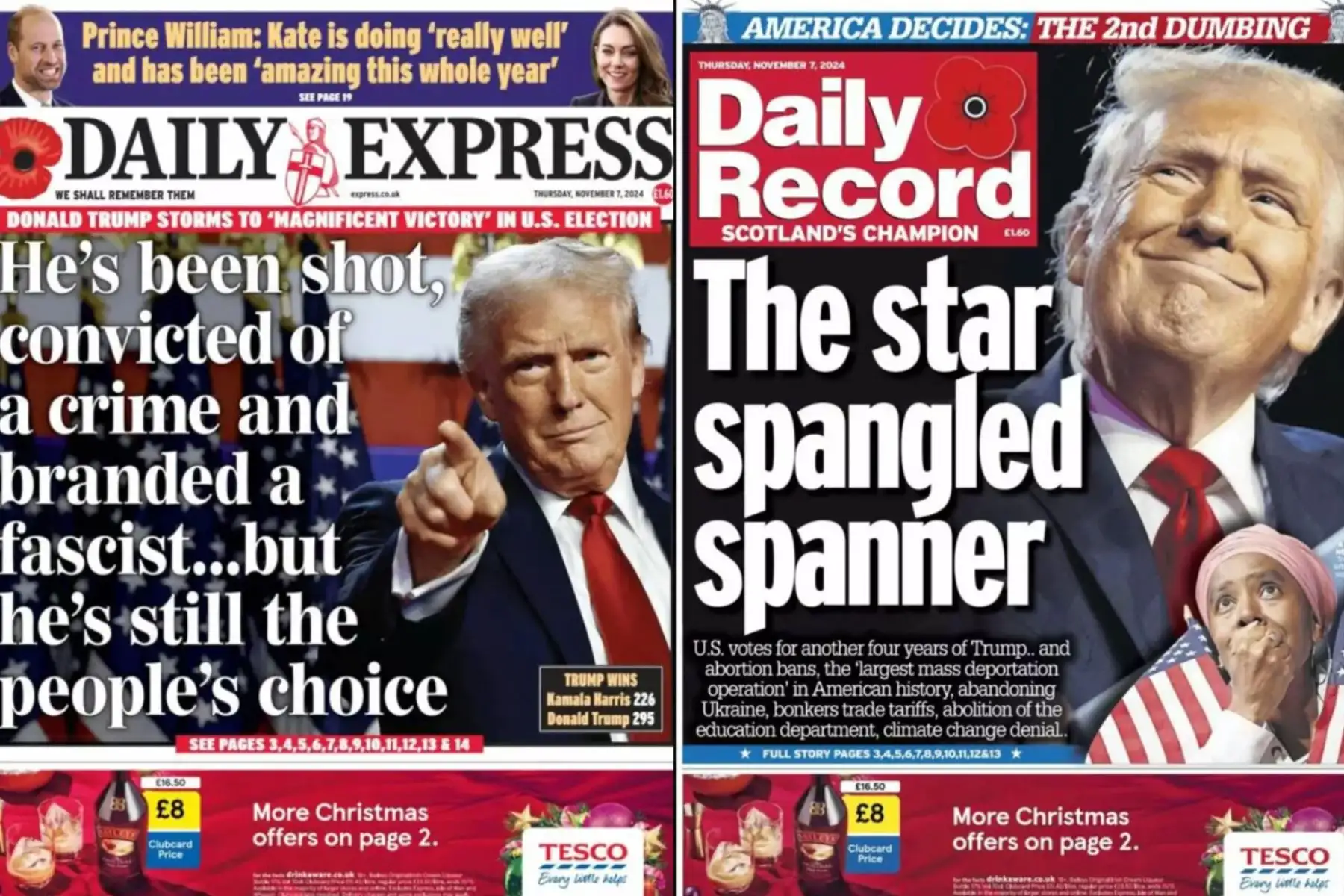 Portadas de algunos de los periódicos internacionales por la toma de posesión de Donald Trump como el 47º Presidente de los Estados Unidos de América, el 21 de enero de 2025. Foto: Twitter