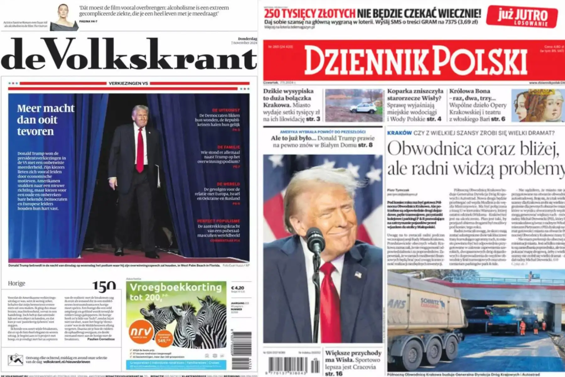 Portadas de algunos de los periódicos internacionales por la toma de posesión de Donald Trump como el 47º Presidente de los Estados Unidos de América, el 21 de enero de 2025. Foto: Twitter