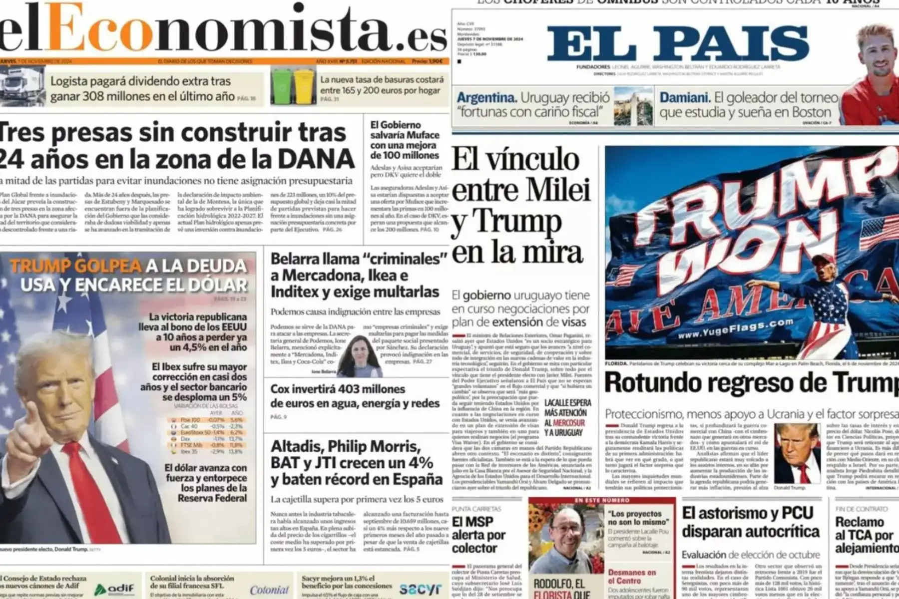 Portadas de algunos de los periódicos internacionales por la toma de posesión de Donald Trump como el 47º Presidente de los Estados Unidos de América, el 21 de enero de 2025. Foto: Twitter