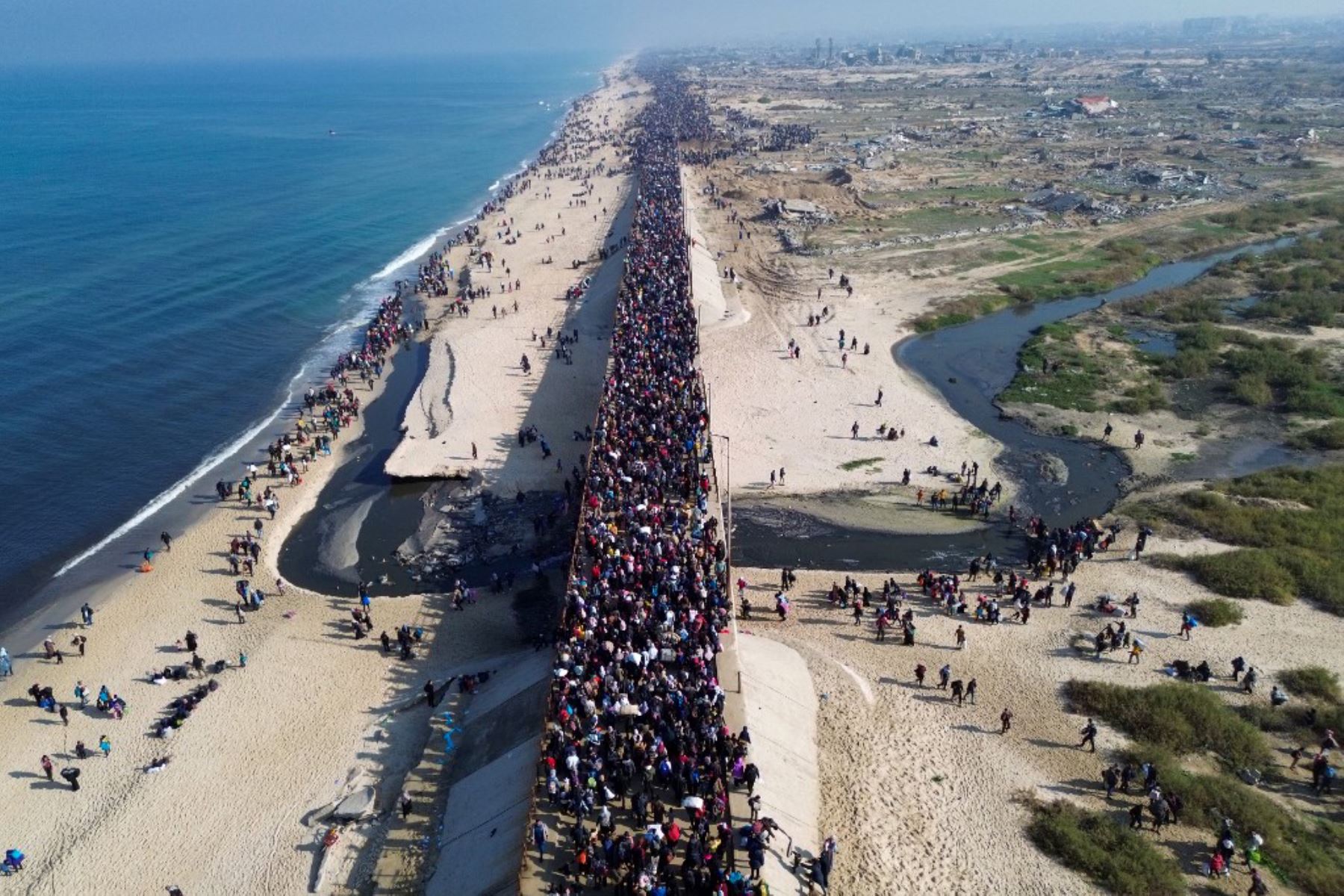 Decenas de miles de palestinos desplazados por la guerra comenzaron a regresar el lunes a sus casas en el norte de Gaza, después de que Israel y Hamás acordaran la liberación de otros seis rehenes en el marco de la tregua. Foto: AFP