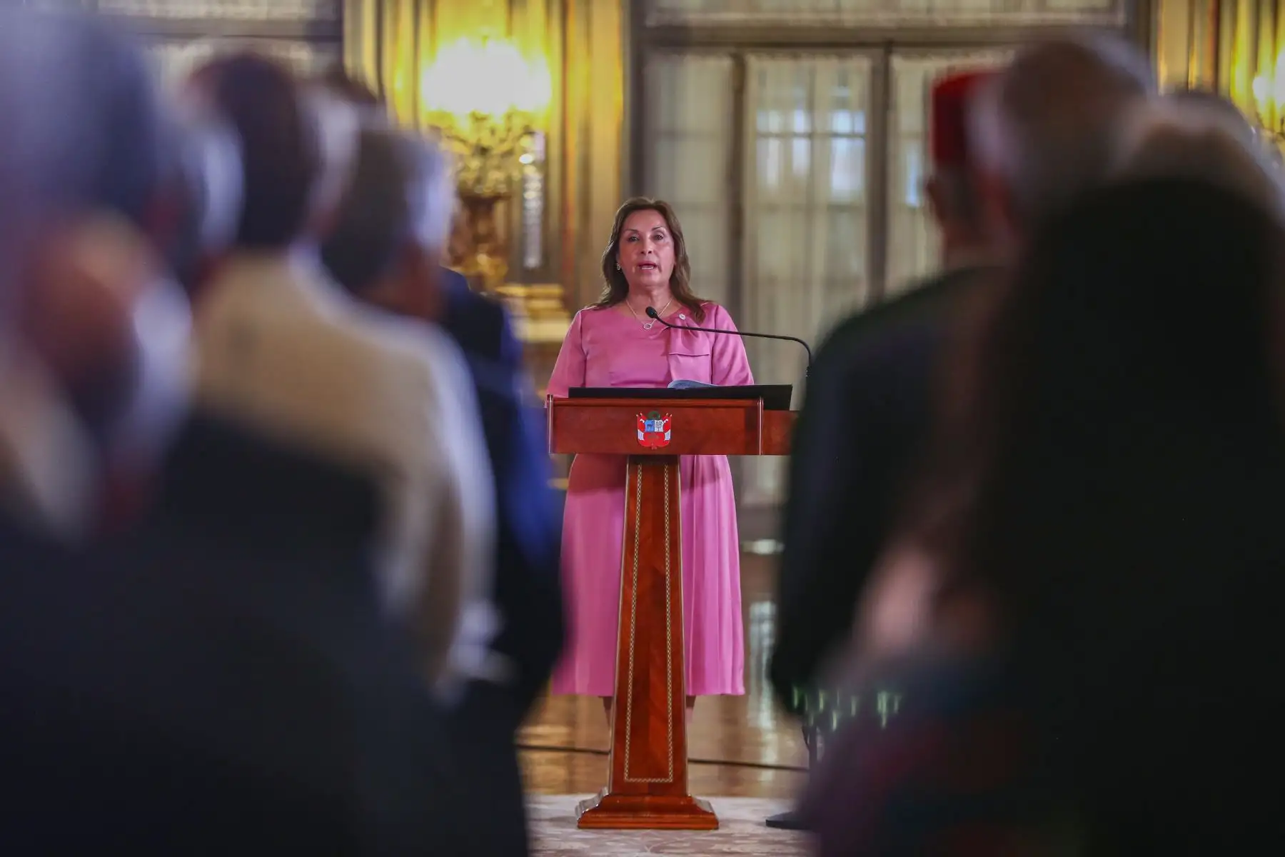 La jefa de Estado, Dina Ercilia Boluarte Zegarra, recibe el saludo del cuerpo diplomático en Palacio de Gobierno. Foto: ANDINA/Prensa Presidencia