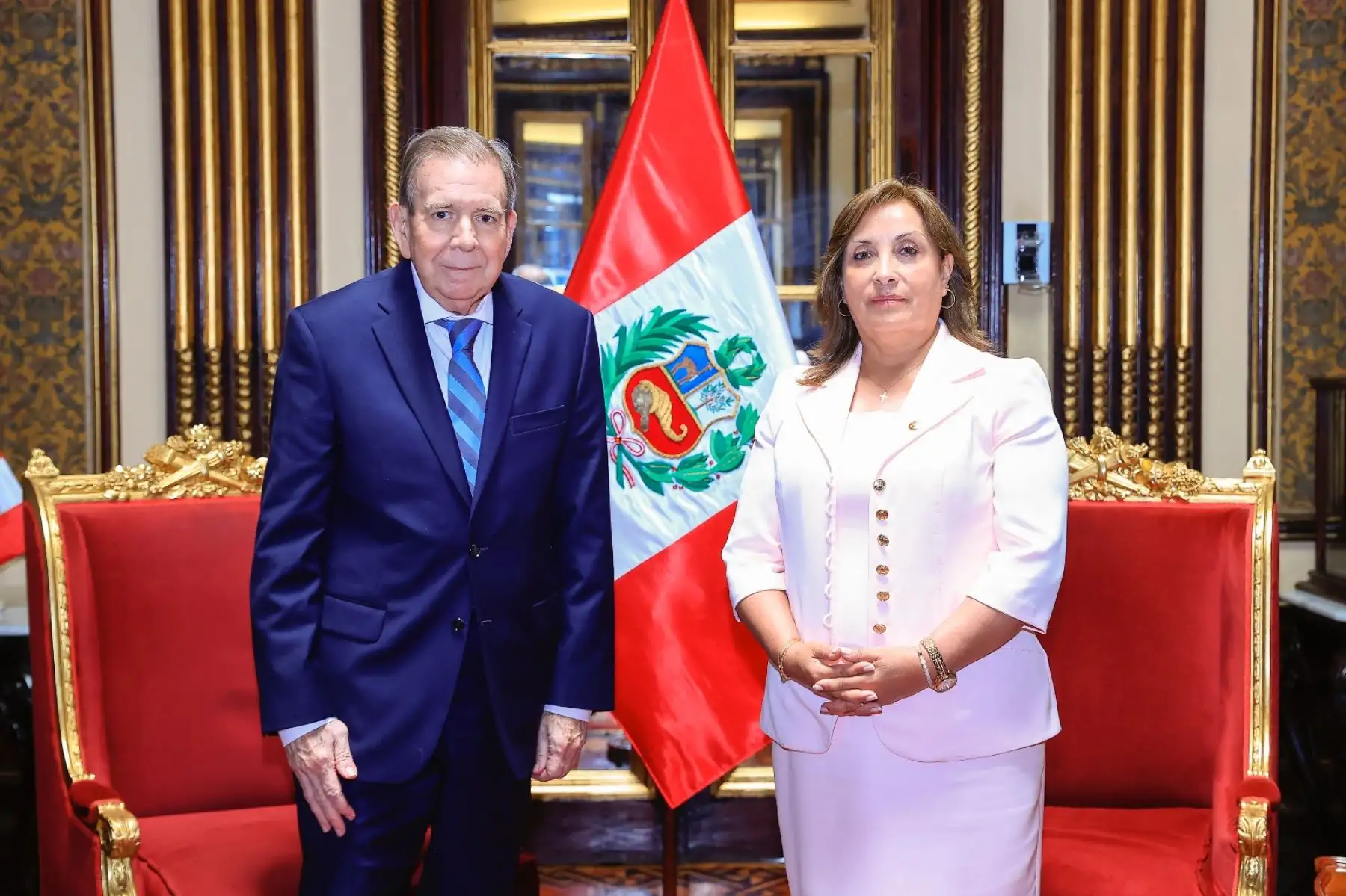La Presidenta de la República, Dina Ercilia Boluarte Zegarra, recibe al presidente electo de Venezuela, Edmundo González Urrutia, en el marco de su visita a Perú. Foto: ANDINA/ Prensa Presidencia