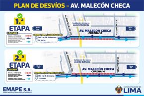 Plan de desvíos en la avenida Malecón Checa por construcción del nuevo puente peatonal Bethania. Foto: Difusión