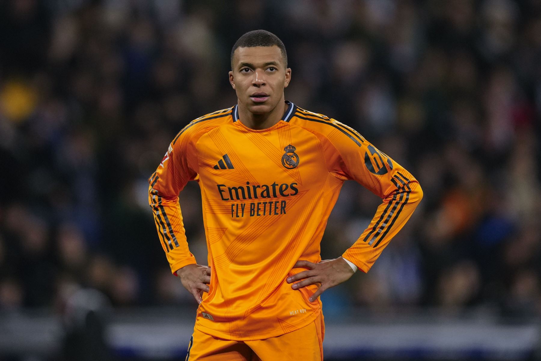 El delantero francés del Real Madrid Kylian Mbappé durante el encuentro correspondiente a la jornada 22 de Laliga EA Sports que disputan el Espanyol y Real Madrid.
Foto: EFE