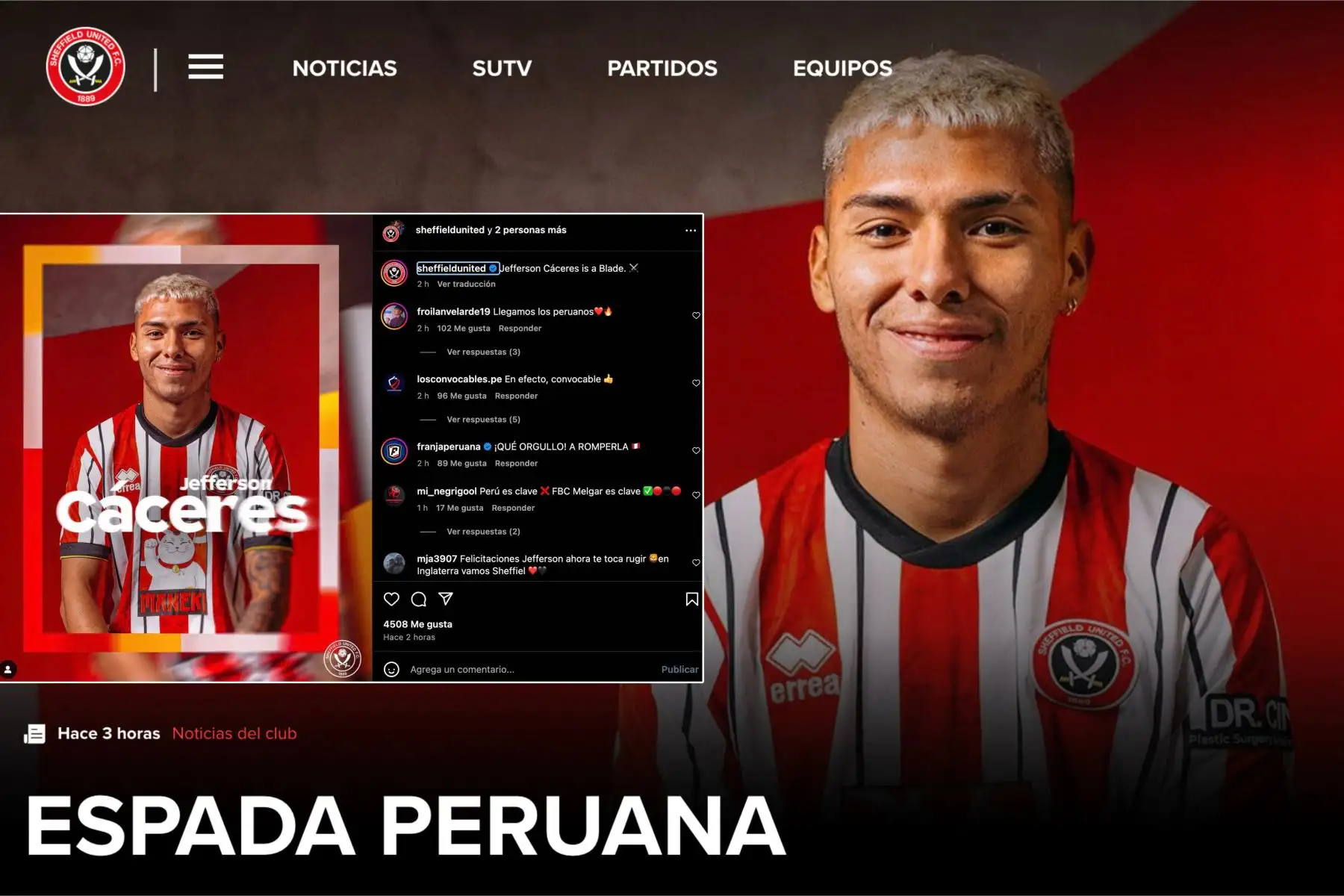 El peruano Jefferson Cáceres fue transferido al Sheffield United, actual segundo mejor ubicado en la clasificación del ascenso de Inglaterra.