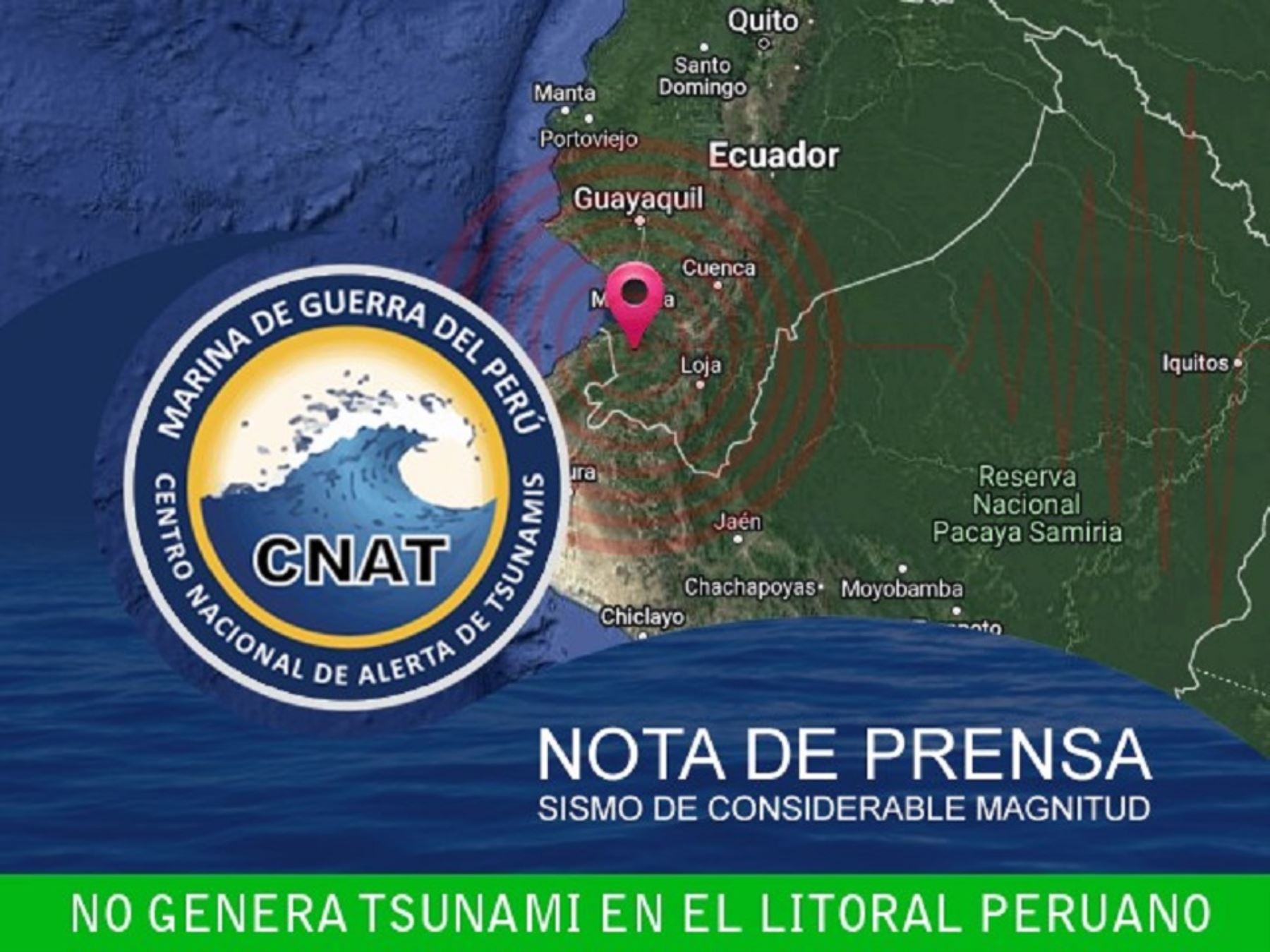 La Marina de Guerra del Perú descartó que el fuerte temblor de magnitud 5.1 registrado en la madrugada de hoy en Ecuador, cerca de Tumbes, genere un tsunami en el litoral peruano.