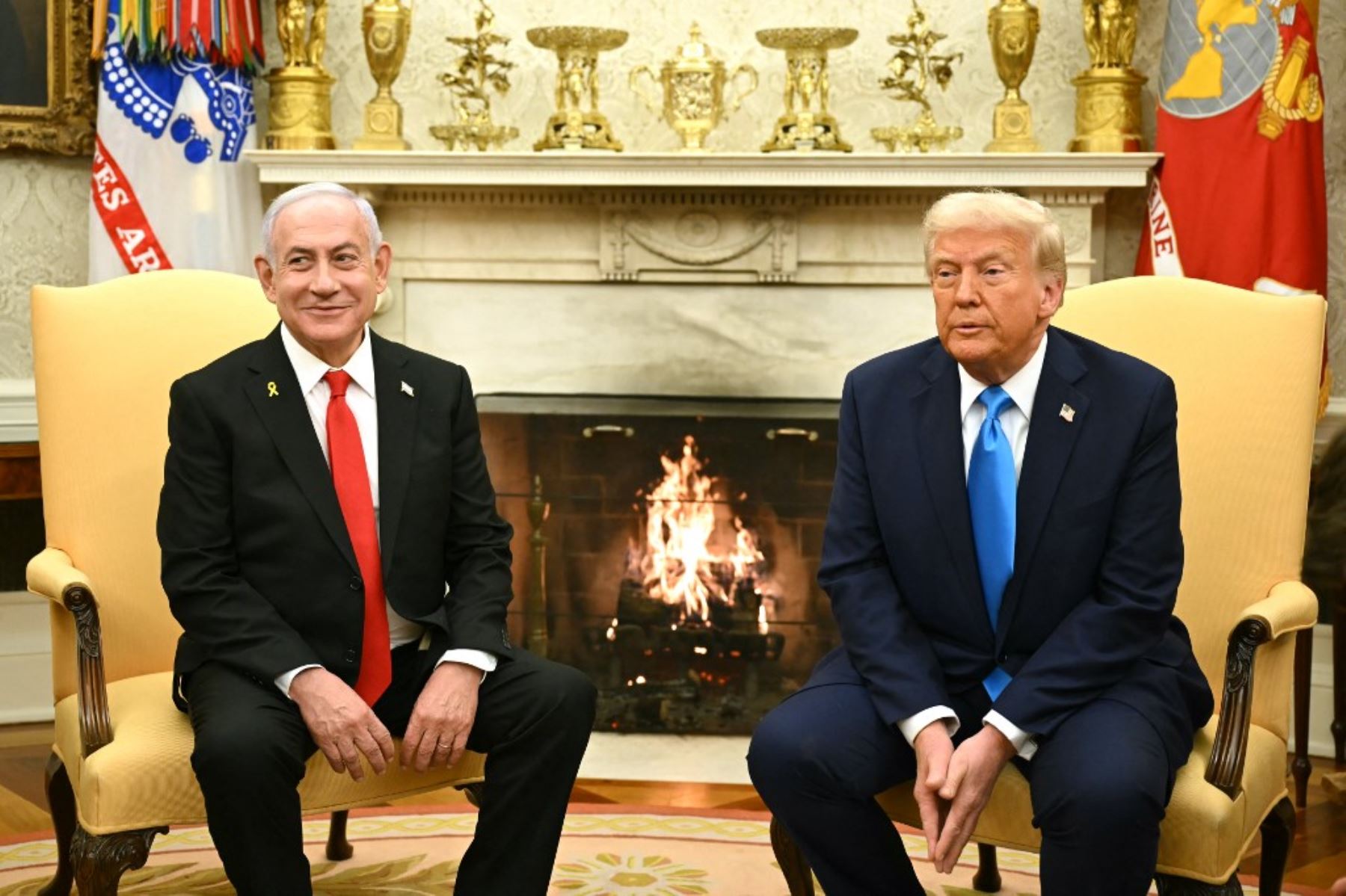 En la Casa Blanca, el presidente de EE. UU., Donald Trump, se reunió con el primer ministro israelí, Benjamín Netanyahu. Foto: AFP