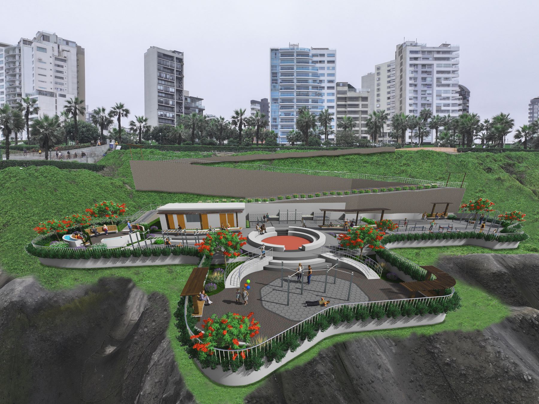 Así quedará el Parque de la Juventud, que pronto será un nuevo punto de referencia para la comunidad, al ofrecer un espacio dinámico y versátil. Imagen: Municipio de Miraflores