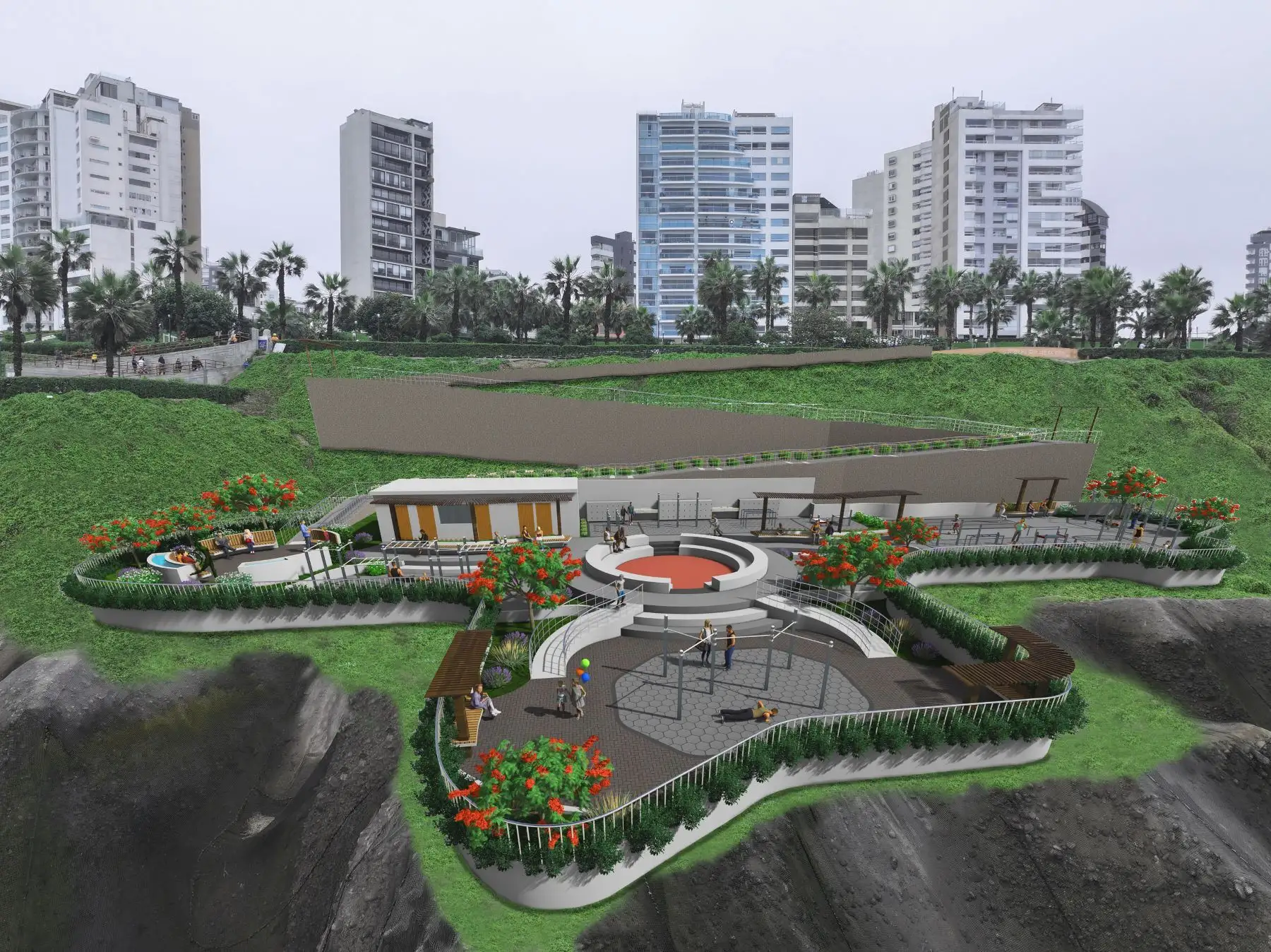 Así quedará el Parque de la Juventud, que pronto será un nuevo punto de referencia para la comunidad, al ofrecer un espacio dinámico y versátil. Imagen: Municipio de Miraflores