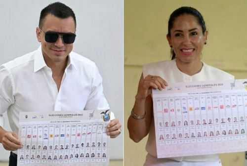 Candidatos a la presidencia de Ecuador: Daniel Noboa y Luisa González. Foto: AFP