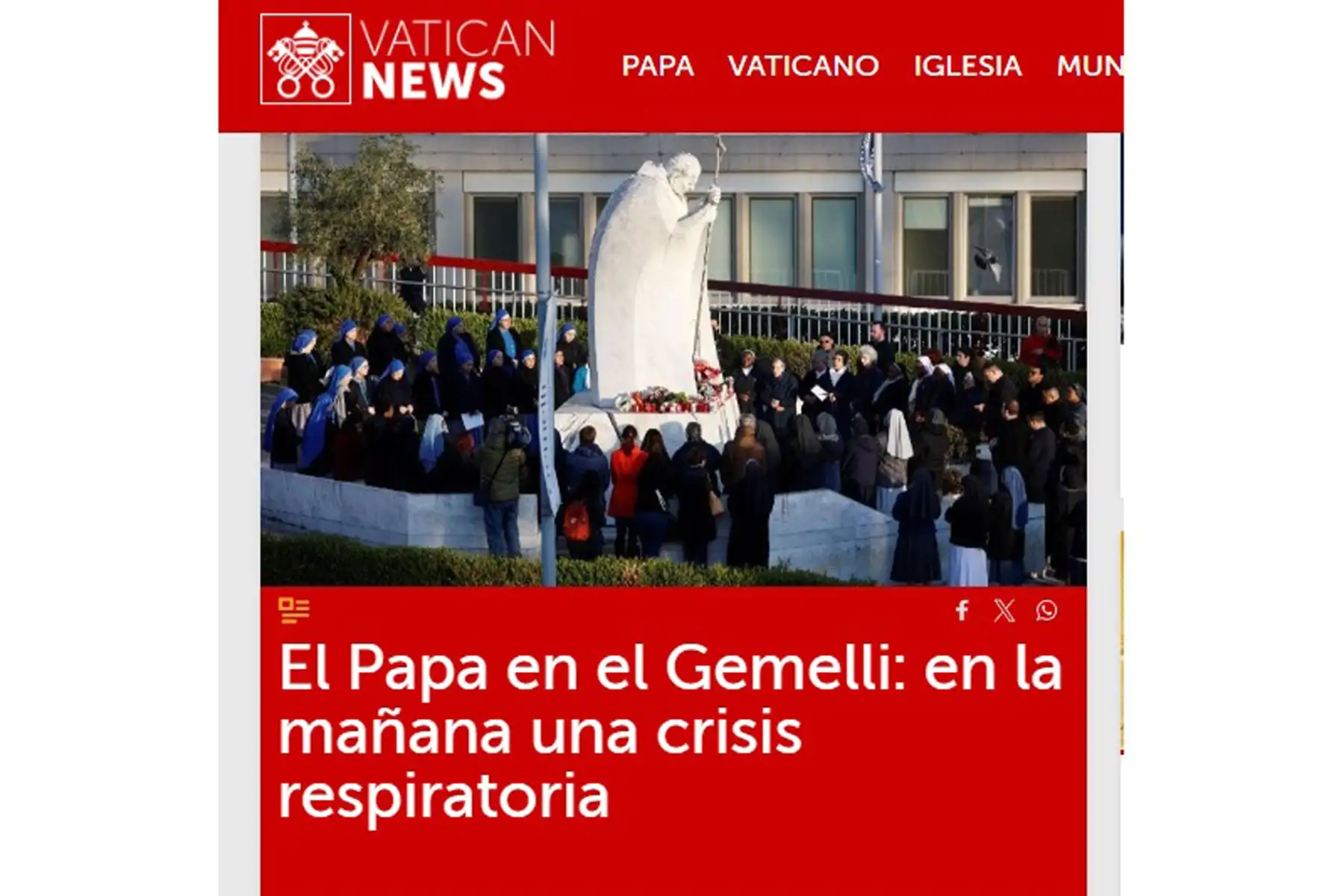 Así informan los principales medios periodísticos del mundo sobre la salud del Papa Francisco. En la imagen, portada del diario Vatican News.
Foto: ANDINA/ Difusión