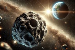 En primer plano, imagen simulada de un asteroide. Foto: ANDINA/imagen creada con Inteligencia Artificial.