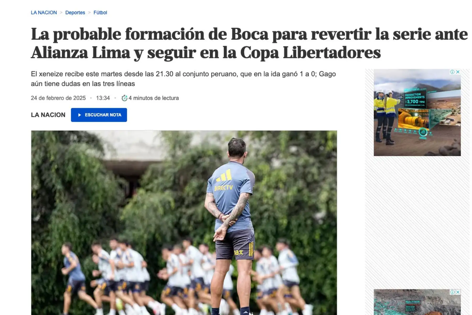 El plantel de Boca realiza los últimos ajustes antes del crucial duelo ante Alianza Lima en La Bombonera. Foto: Captura TV