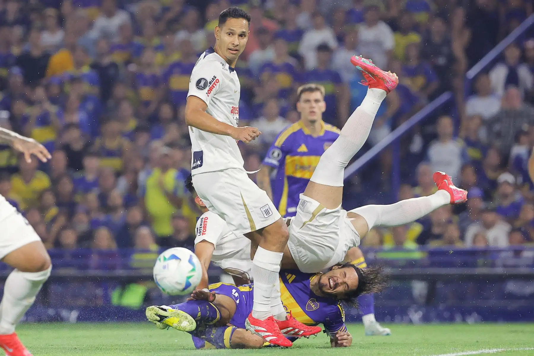 Boca Juniors y Alianza Lima empatan 1-1 en un intenso partido en La Bombonera, correspondiente a la vuelta de la Fase 2 de la Copa Libertadores 2025. El equipo argentino busca remontar la serie tras la derrota 1-0 en la ida, mientras que los peruanos intentan sostener su ventaja para avanzar a la siguiente ronda. Con un ambiente electrizante en Buenos Aires, ambos equipos luchan por la clasificación. Foto: EFE