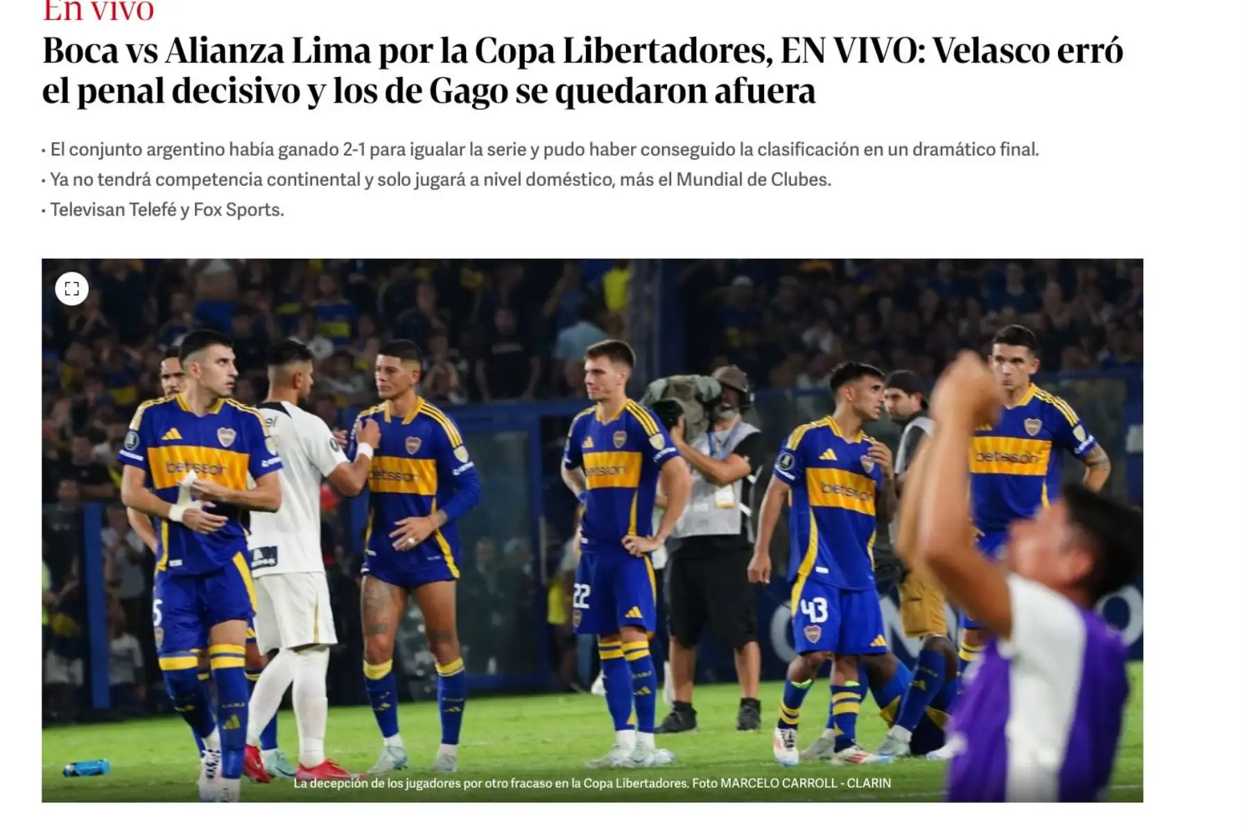 La prensa internacional no tardó en reaccionar al histórico triunfo de Alianza Lima sobre Boca Juniors en La Bombonera. Foto: Captura TV