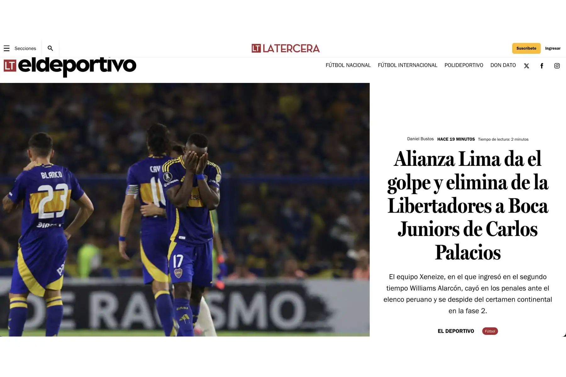La prensa internacional no tardó en reaccionar al histórico triunfo de Alianza Lima sobre Boca Juniors en La Bombonera. Foto: Captura TV