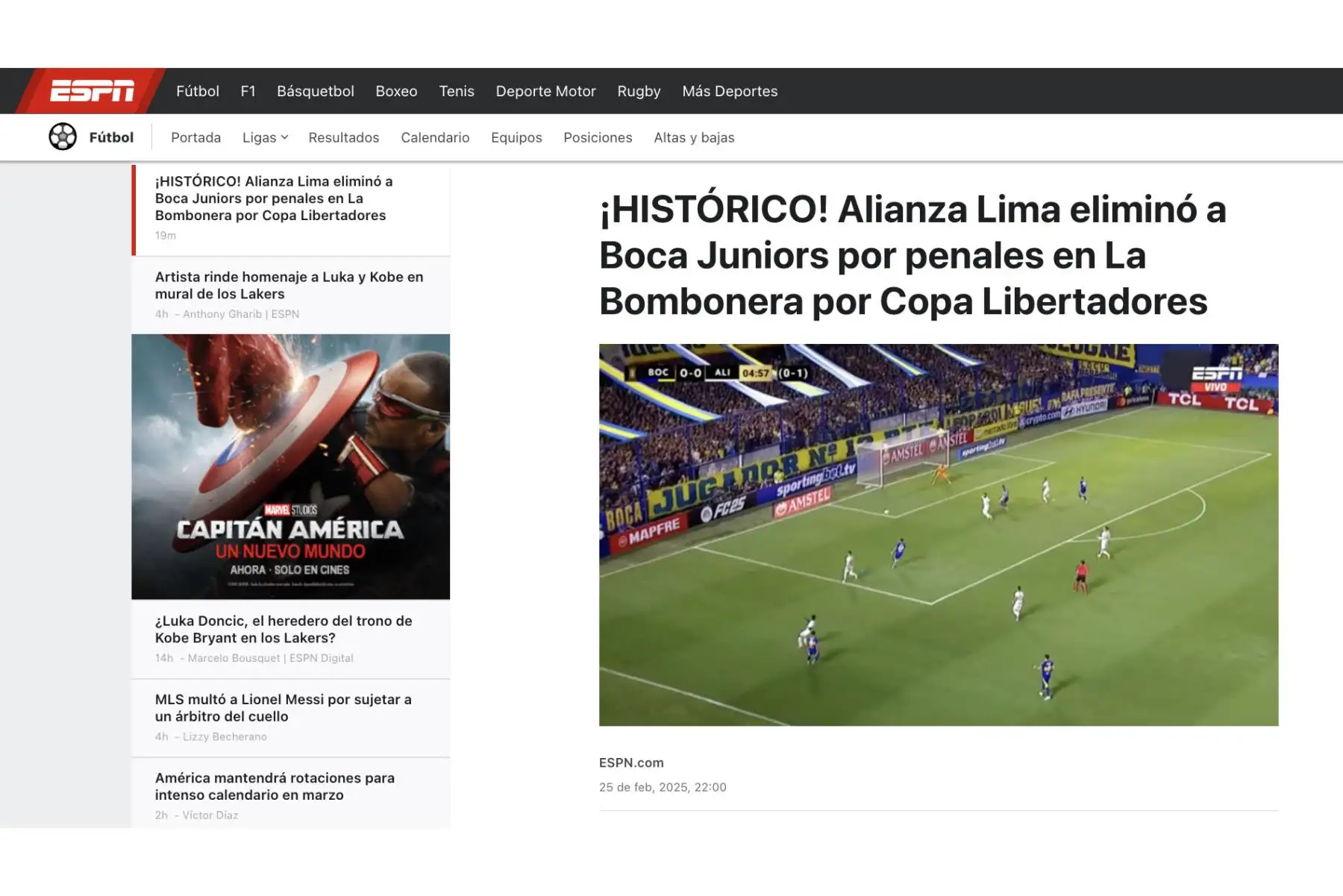 La prensa internacional no tardó en reaccionar al histórico triunfo de Alianza Lima sobre Boca Juniors en La Bombonera. Foto: Captura TV