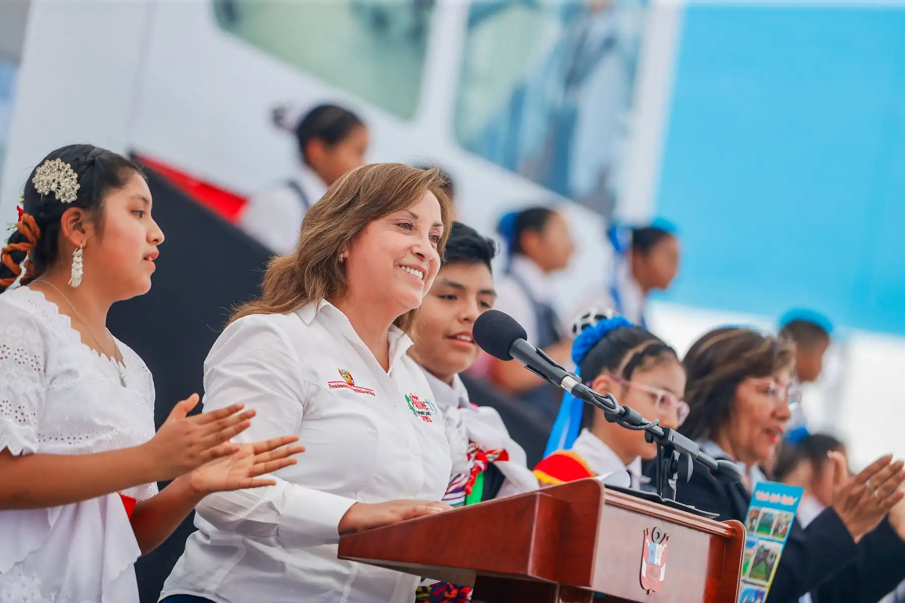 Presidenta de la república, Dina Ercilia Boluarte Zegarra, inaugura la I.E. N° 2096 “Perú - Japón”. Foto: ANDINA/Prensa Presidencia
