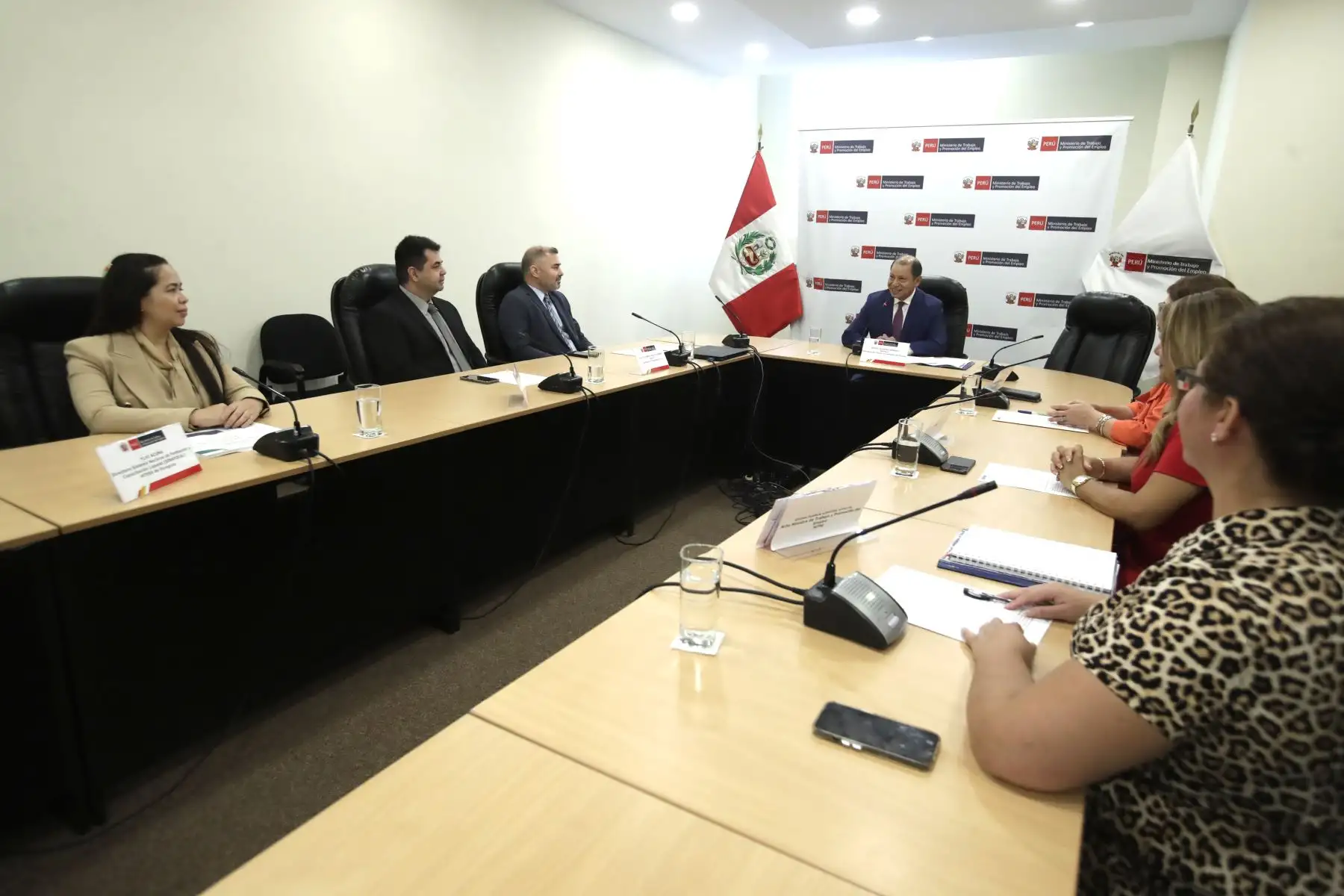 El ministro de Trabajo y Promoción del Empleo, Daniel Maurate Romero, recibe al equipo técnico del Ministerio de Trabajo, Empleo y Seguridad Social (MTESS) de Paraguay en el marco de una visita técnica que tiene como objetivo fortalecer la cooperación técnica y el intercambio de buenas prácticas en materia de trabajo y promoción del empleo.
Foto: ANDINA/Eddy Ramos