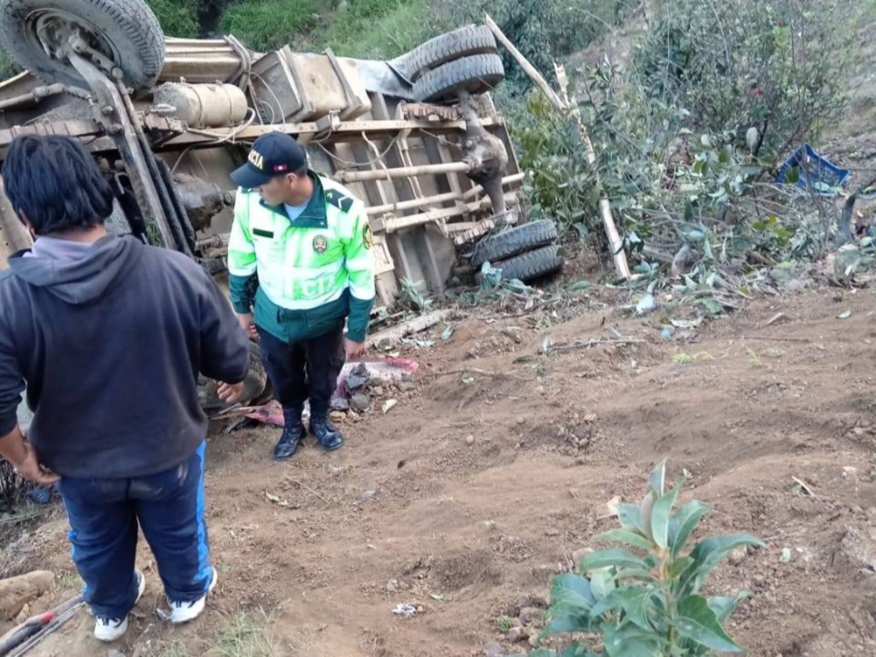 Un camión se despista y una persona pierde la vida en el distrito de Cáceres del Perú cuando transitaba por una vía en mal estado a causa de las lluvias intensas. ANDINA/Difusión