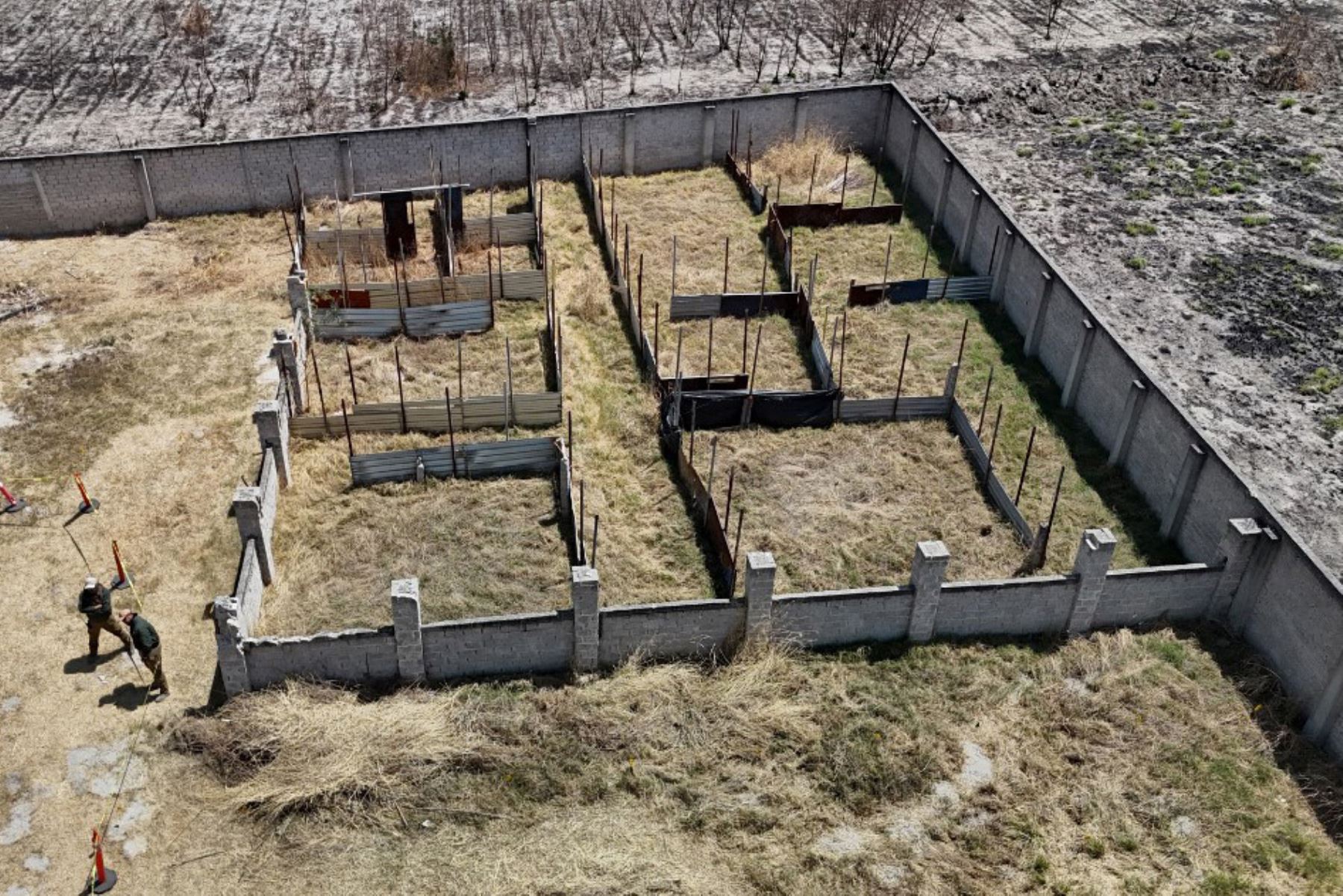 Vista aérea del "Rancho Izaguirre" durante una gira de prensa en Tehuchitlán, estado de Jalisco, México, el 20 de marzo de 2025. Se realizan investigaciones sobre lo que sucedió en un supuesto campo de entrenamiento de un cártel de la droga donde se encontraron huesos, zapatos y ropa carbonizados a principios de marzo. Foto: AFP