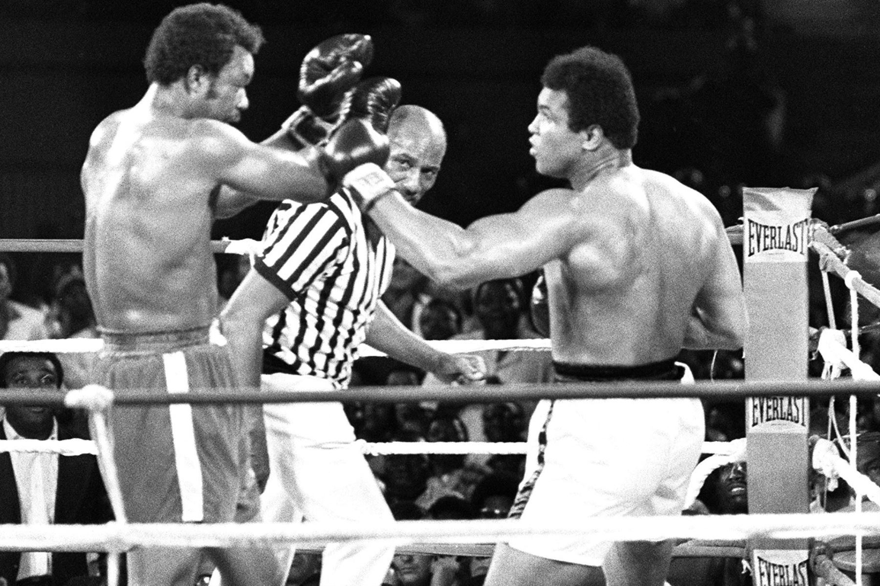 Los campeones estadounidenses de boxeo de peso pesado, Muhammad Ali y George Foreman, pelearon en Kinshasa el 30 de octubre de 1974. El excampeón de boxeo de peso pesado George Foreman, quien libró una batalla icónica con Muhammad Ali antes de recuperar el título dos décadas después, falleció el 21 de marzo a los 76 años, anunció su familia en un comunicado.
Foto: AFP