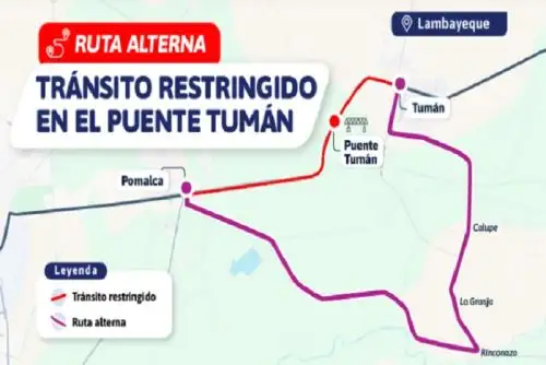 La vía habilitada para el tránsito es la ruta Pomalca - Casa de Madera - Rinconazo - Calupe - Tumán.