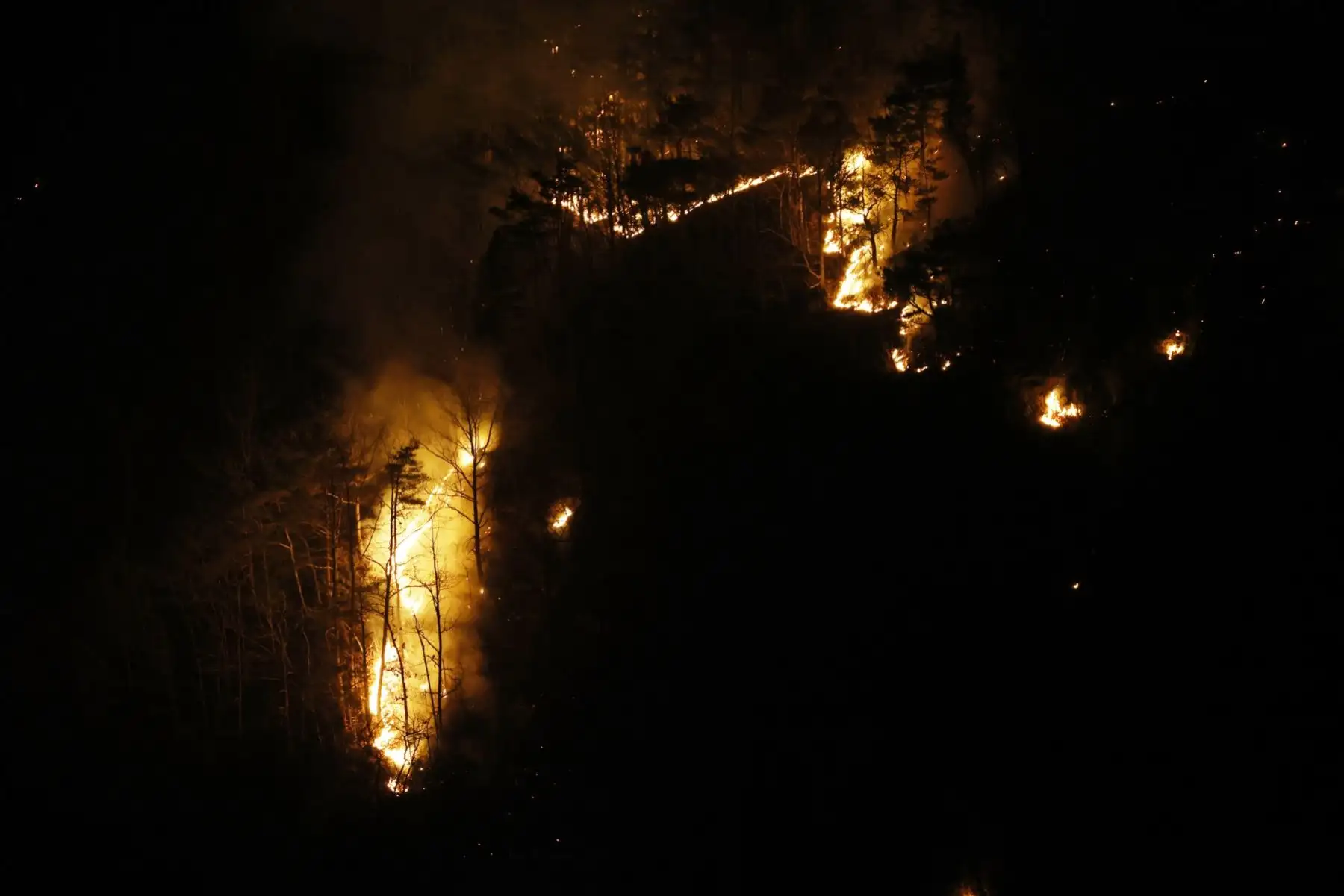 Incendio forestal en la montaña del condado de Cheongsong, provincia de Gyeongsang del Norte, Corea del Sur. Corea del Sur lucha contra los incendios forestales en la región sureste, descritos por las autoridades como los más grandes registrados, con al menos 27 muertos, según la Sede Central de Medidas Contra Desastres y Seguridad. Foto: EFE