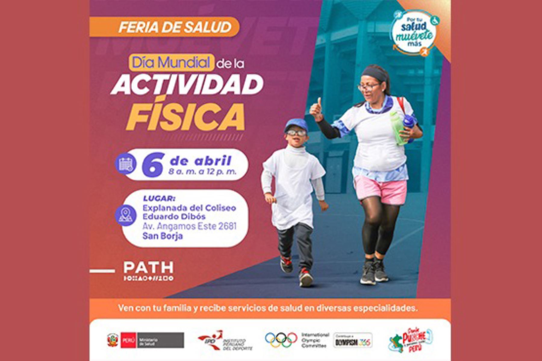 La feria por el Día Mundial de la Actividad Física será de 8:00 a. m. a 12:00 p. m. en San Borja. Foto: ANDINA/Difusión
