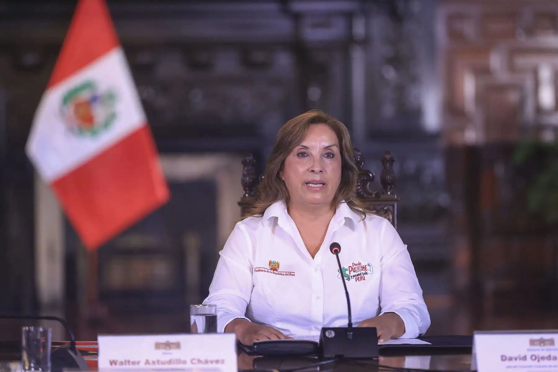 La presidenta de la República, Dina Ercilia Boluarte Zegarra, lideró una nueva sesión del Cuarto de Guerra contra la Delincuencia, junto a los altos mandos de la Policía Nacional, las Fuerzas Armadas y ministros de Estado, desde Palacio de Gobierno. Foto: ANDINA/Presidencia