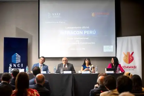 Ministra de Comercio Exterior y Turismo, Desilú León, participó en el lanzamiento de la lanzamiento de la Feria Internacional de Infraestructura & Construcción (Infracon Perú 2025) que organiza la Sociedad Nacional de Construcción e Infraestructura (SNCI) y se realizará en agosto en la ciudadela Vidawasi, en el Valle Sagrado de los Incas, región Cusco. ANDINA/Difusión