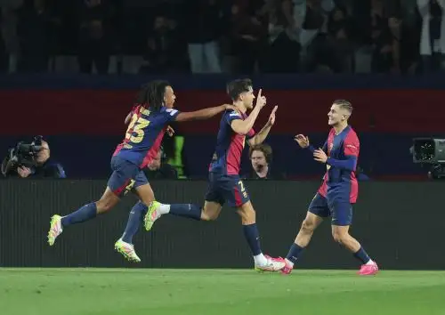 Jugadores del Barcelona celebran uno de los cuatro goles sobre el Borussia. Foto: AFP
