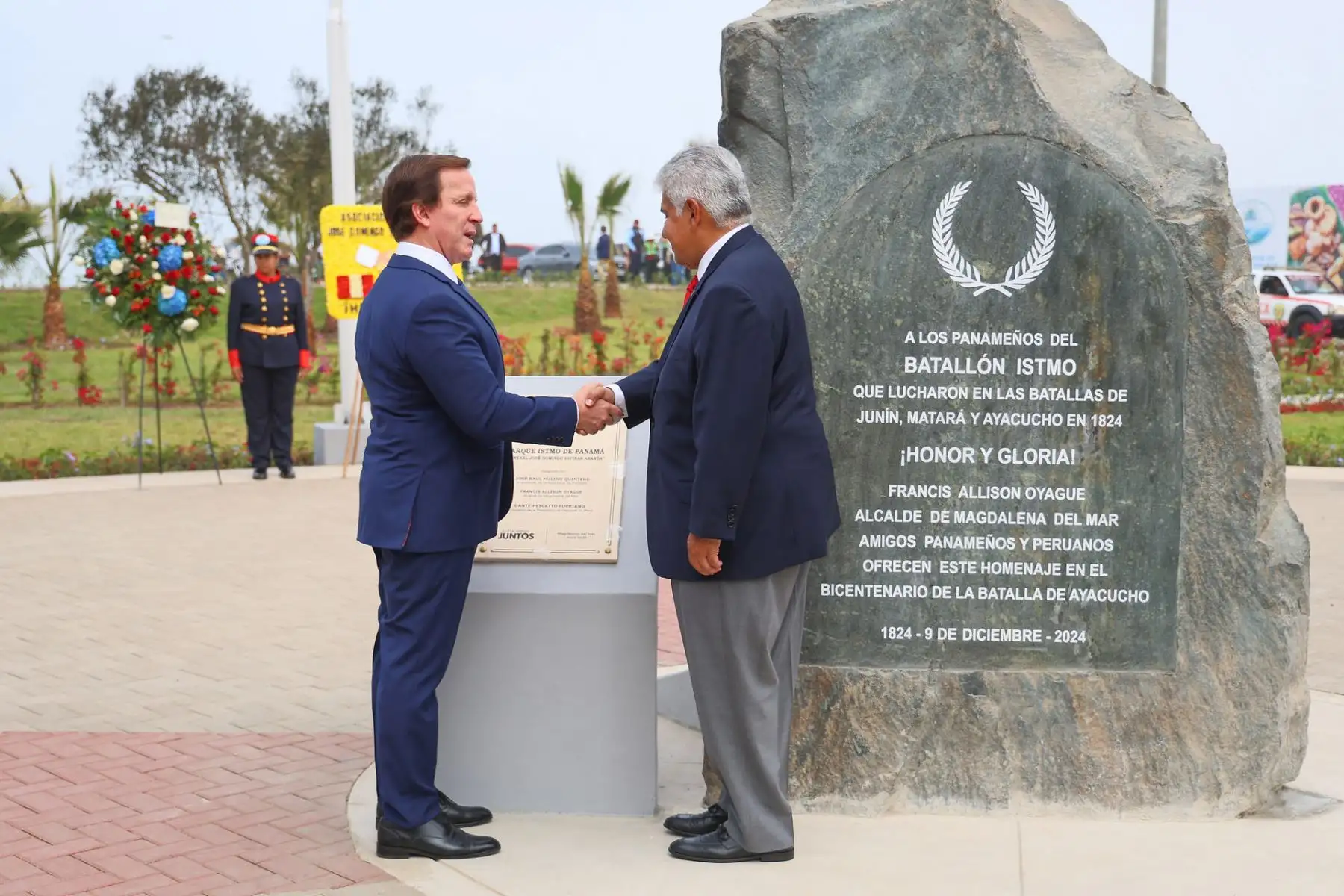 En una ceremonia especial, se inauguró oficialmente el Parque Istmo de Panamá en Magdalena del Mar, en presencia del alcalde Francis Allison y del presidente de Panamá, José Raúl Mulino Quintero, entre otras autoridades. Foto: Municipalidad de Magdalena