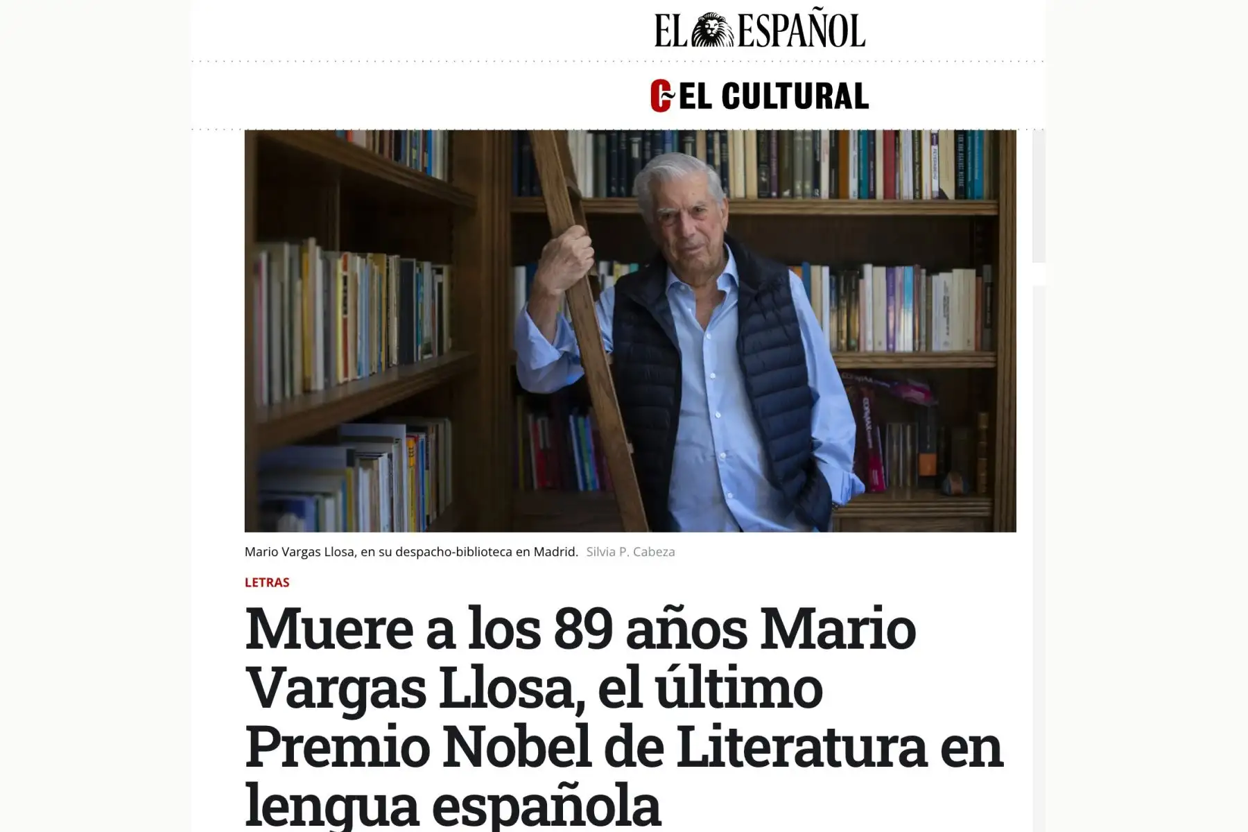 El escritor peruano Mario Vargas Llosa, Premio Nobel de Literatura, falleció hoy en Lima a los 89 años. Foto: Captura