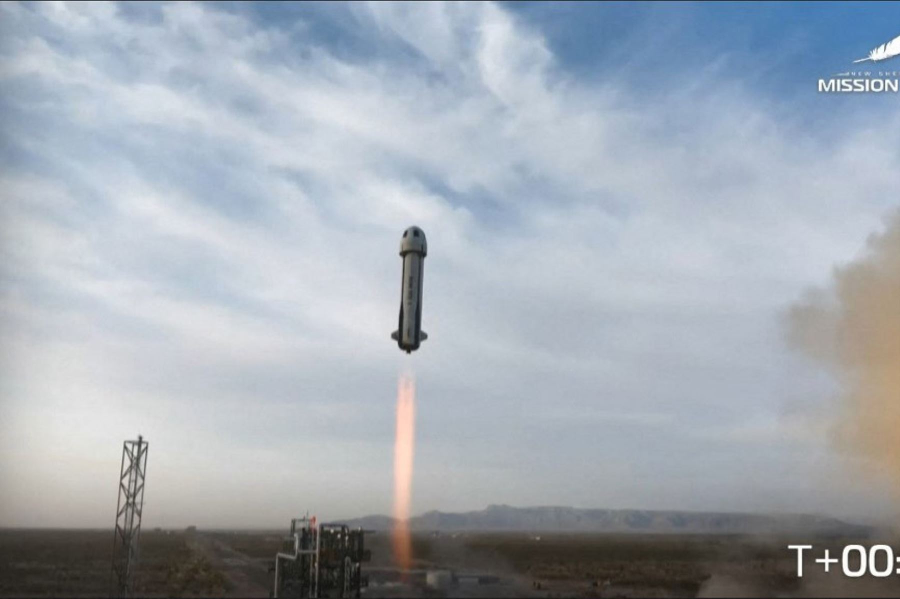 Esta captura de pantalla, tomada de una transmisión de Blue Origin, muestra el despegue del vuelo NS-31 del New Shepard de Blue Origin desde el Sitio de Lanzamiento Uno en Van Horn, oeste de Texas, el 14 de abril de 2025. La tripulación, compuesta exclusivamente por mujeres. Foto: AFP
